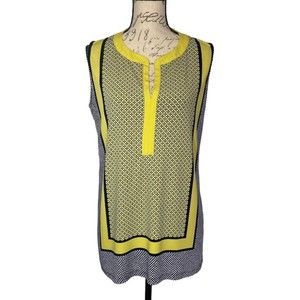 Jones New York Polka Dot Sleeveless Stretch Top Size 1X Black Yellow